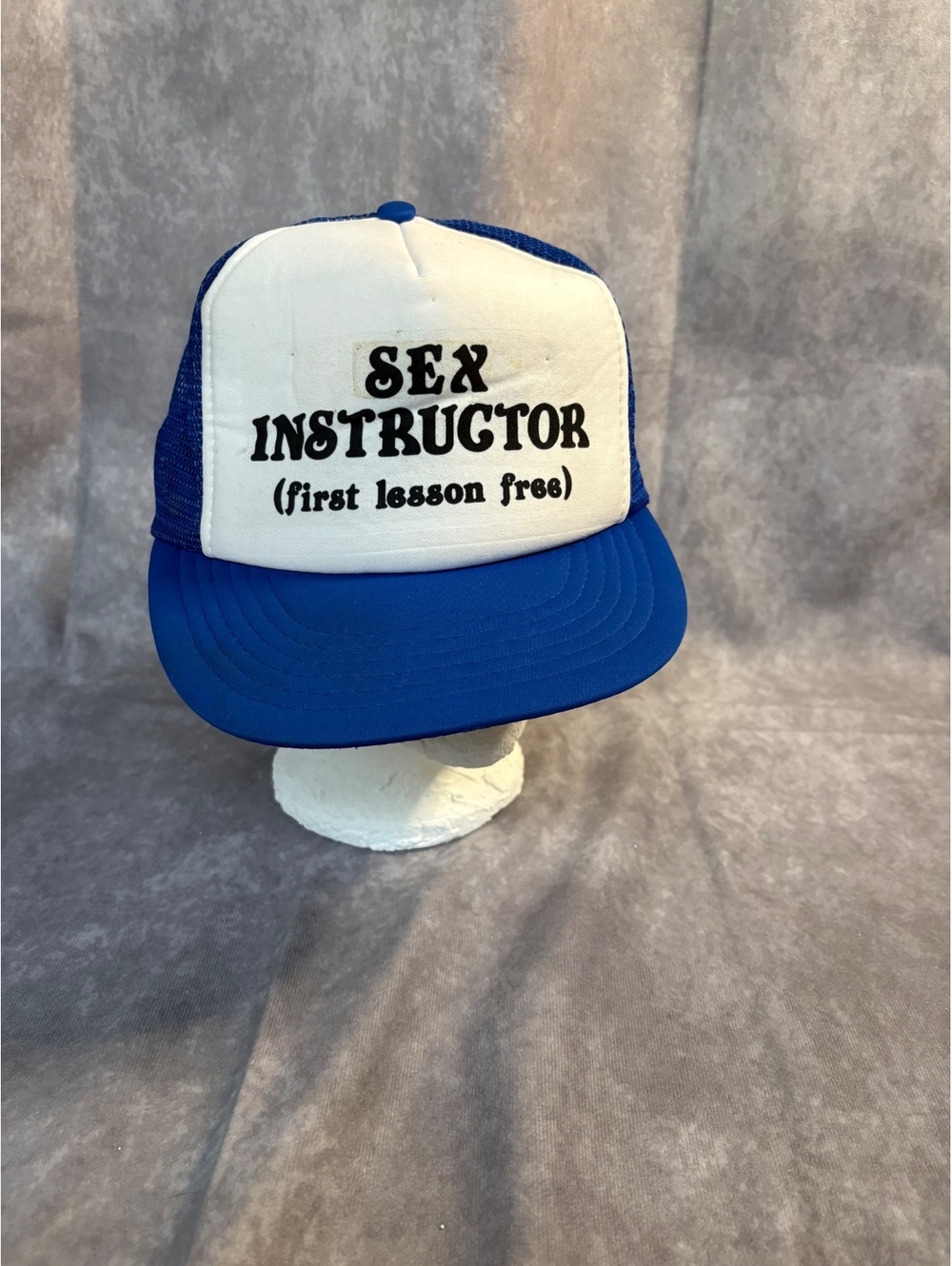 Vintage Adult Humor Snapback Trucker Hat Blue White Novelty Cap